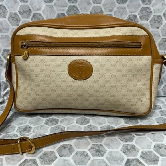 Vintage 1980’s‎ Gucci Crossbody Monogram Bag, Cream and Tan - Picture 1 of 14